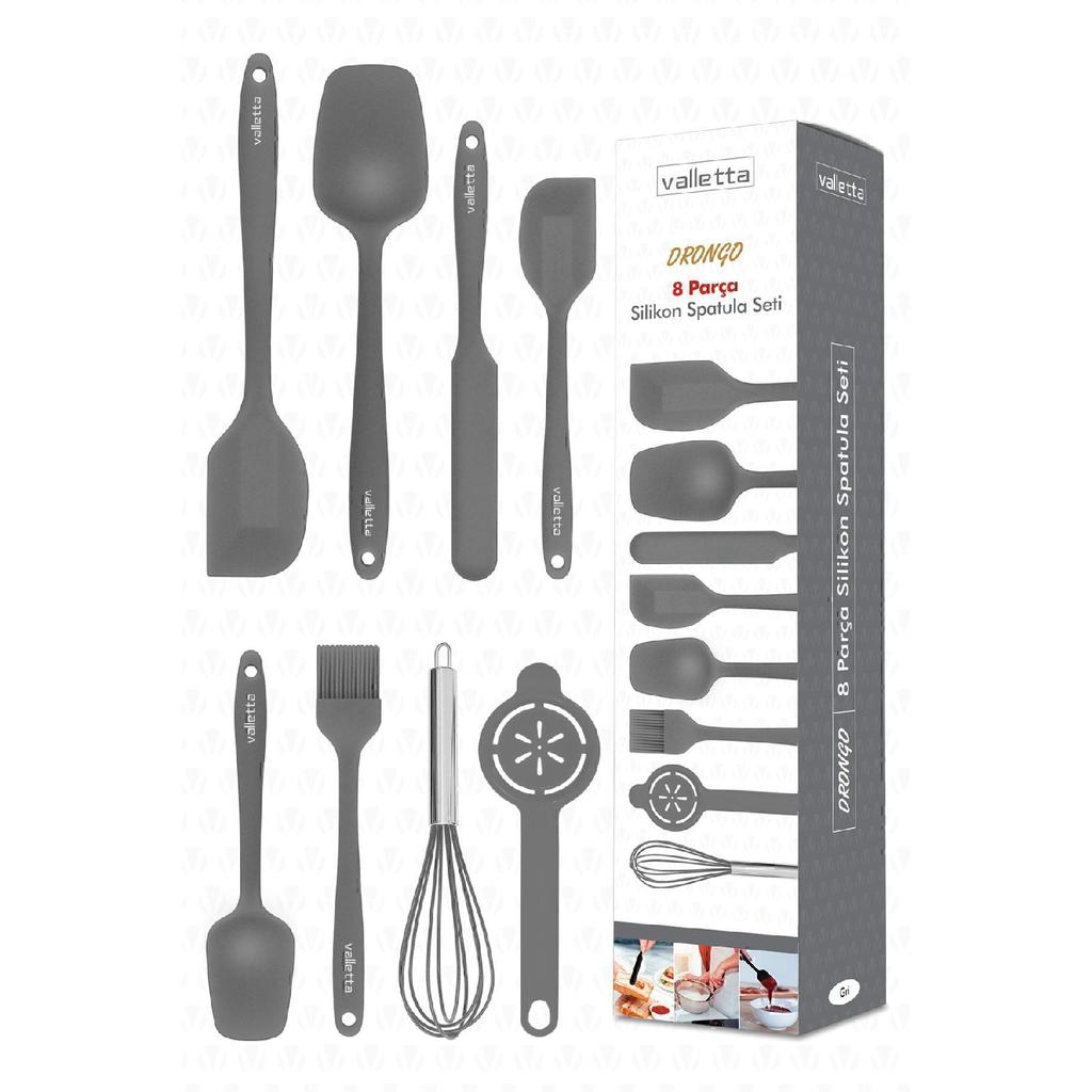 Drongo Heat Resistant Fireproof Nonstick Silicone Spatula Set 8 Pieces Black