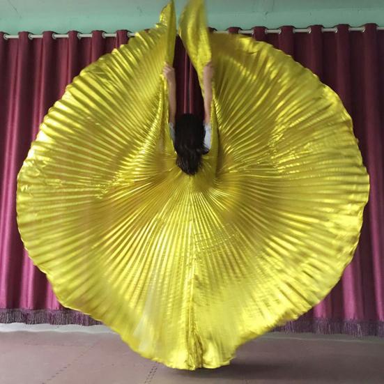 1 Set Performance Telescopic Rod 360 Wings Egyptian Degree Belly Dance Cape with Costume Pleated Bright