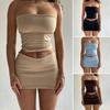Женский комплект из двух частей юбки, укороченный топ-бандо без бретелек и облегающая мини-юбка, летний сексуальный клубный наряд