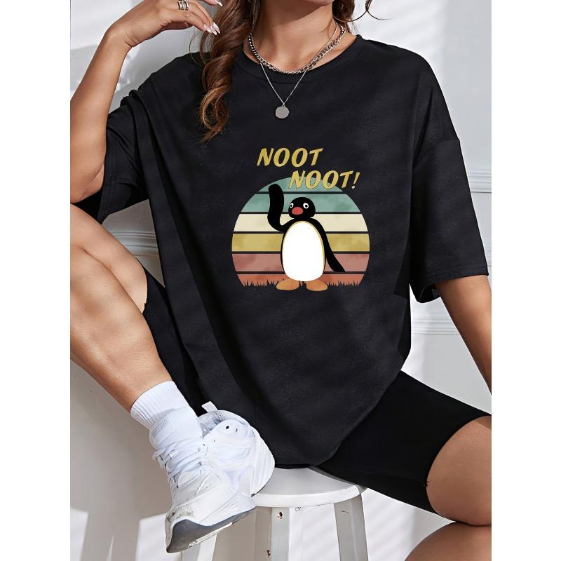 Белая футболка с пингвином и надписью Noot Noot, винтажный дизайн с закатом, повседневная летняя одежда для женщин