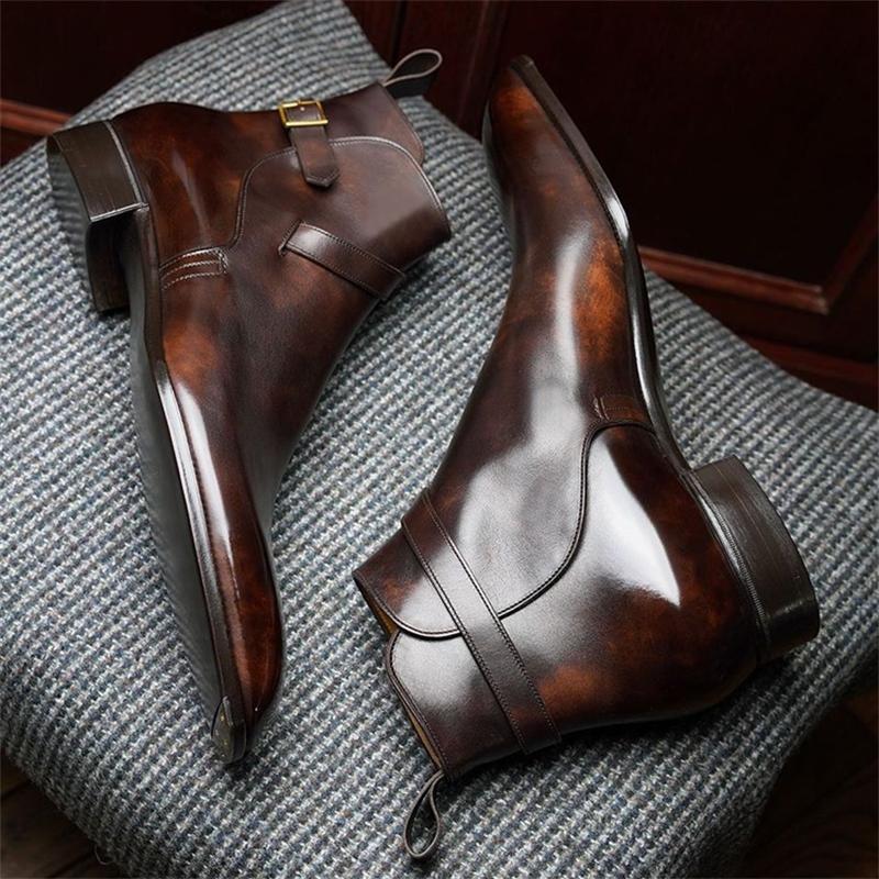 Men Ankle Boots PU Solid Color Classic Fashion Business Casual Street Party Yuppie Buckle Elegant Men's Shoes CP032