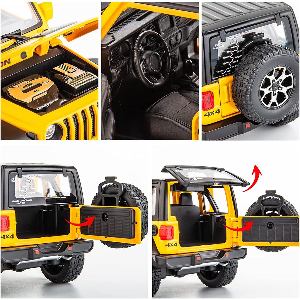 1/22 Масштаб Wrangler, литая под давлением внедорожная модель автомобиля, игрушечная модель автомобиля, 7 открытых дверей, выдвижной игрушечный автомобиль со звуком и светом для детей, коллекция подарков для мальчиков и девочек