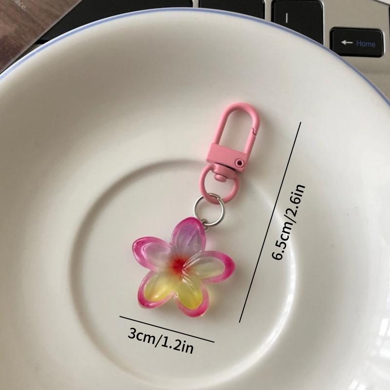 Lovely Sakura Flower Keychain Charm Cute Colored Transparent Flower Keychain Pendant Enamel Bag Hanging Pendent Charms Key Ring