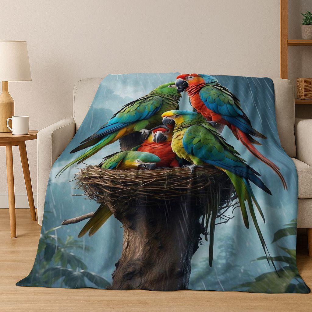 Colorful Tropical Parrot Macaw Natural Birds Art Flannel Blanket,Cozy Soft Throw Blanket for Home Bedroom Bed Sofa Cover Kids
