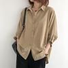 Plus Size Women Summer Lantern Sleeve Shirts Loose Solid Color Tops Korean Style Shirt