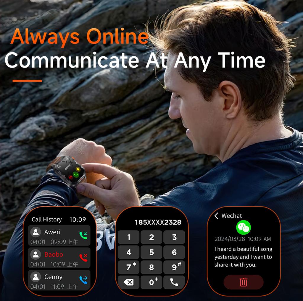 2025 Новые мужские умные часы Bluetooth-звонок 1100 мАч Большая батарея 60 дней в режиме ожидания 2,01-дюймовый экран IP68 Водонепроницаемый Трекер движения