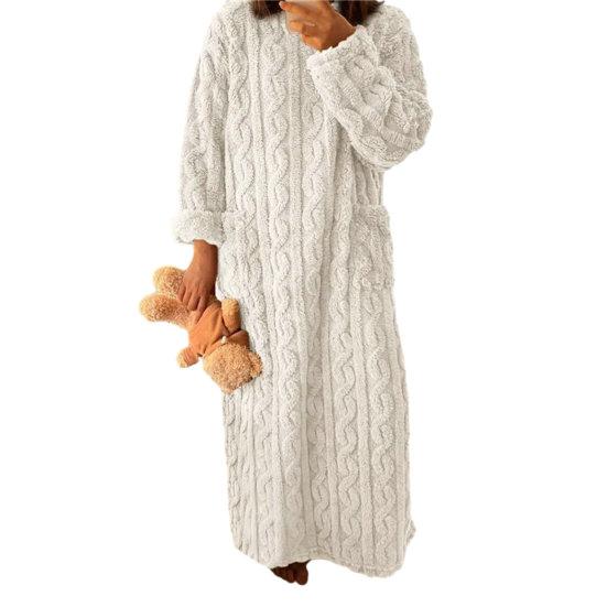Women's Flannel Nightgown Fuzzy Fleece Sleepdress Loose Crew Neck Long Nightdress with Pockets Cozy Plush Warm Winter Pullover Loungewear