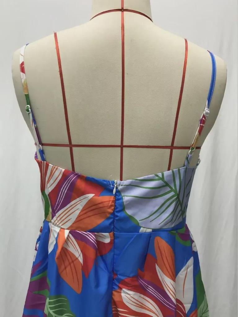 Летнее женское европейское и американское платье макси с открытыми плечами и цветочным принтом 2025 года