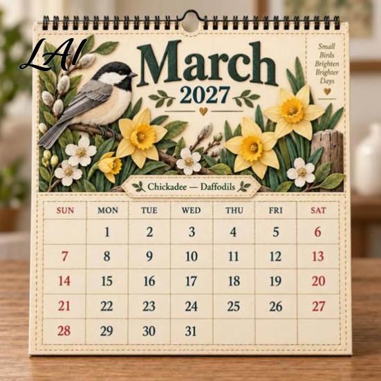 Dorm Room Essentials 2027 Bird Wall & Nature Birds Calendar Beautiful Monthly Planner Calendar 2025 with Coil Binding Thick Art Paper for
