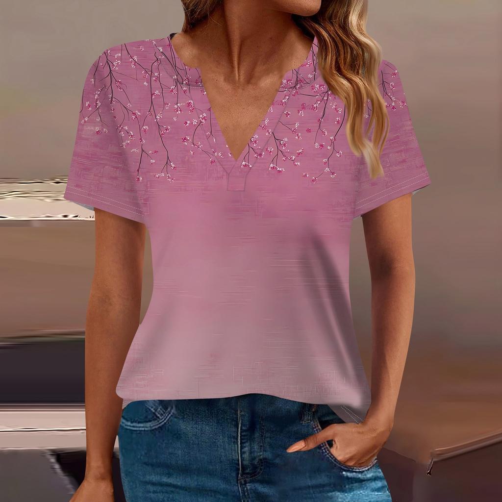Women's T Shirt Tee Printed Short Sleeve Daily Weekend Fashion Basic V Neck Regular Top