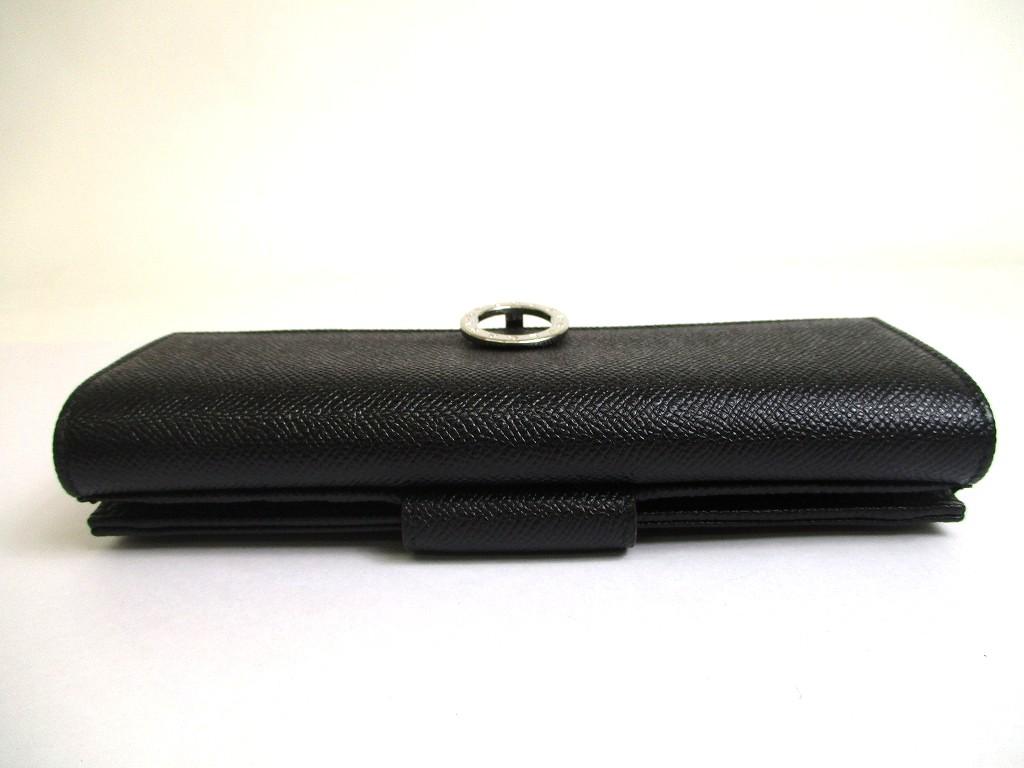 Оригинальный длинный кошелек BVLGARI из черной кожи с логотипом и клапаном на клипсе #a689 Восстановленный