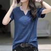 2024 Bamboo Cotton Women's Loose V-Neck Short Sleeve T-Shirt