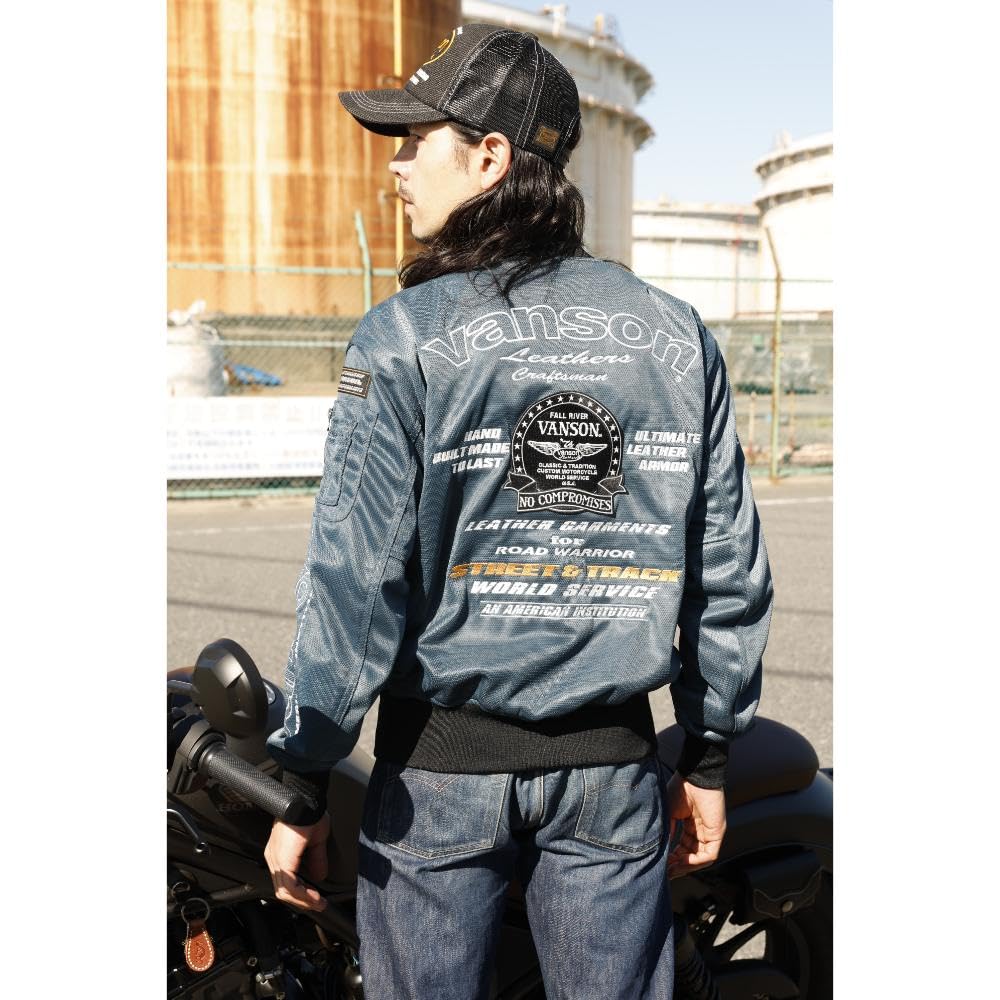 Vanson VSE25101S Mesh Military Flight Jacket Men's MA-1 (Navy/White)