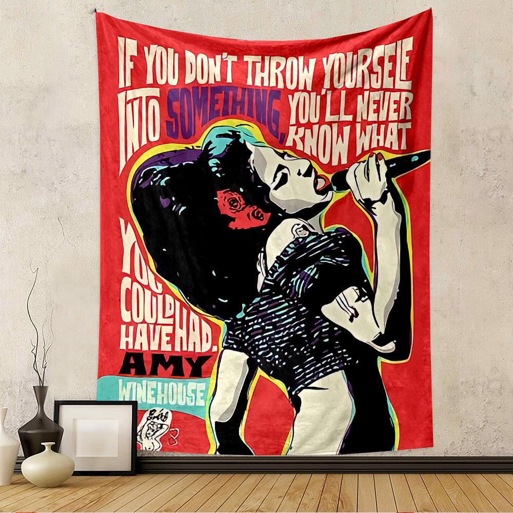 Amy Winehouse Quote Tapestry Wall Hanging, Throw Yourself Music Art, Inspirational Singer Wall Decor for Bedroom Dorm