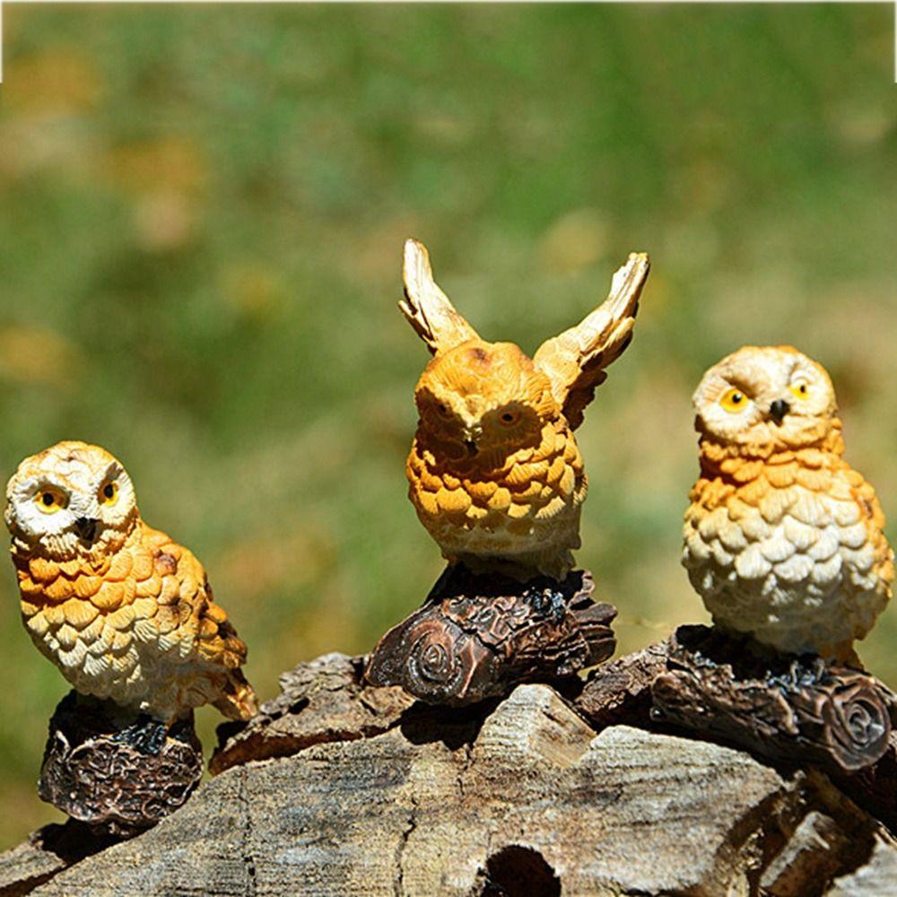 Owl Figurine Resin Realistic Adorable Owl Fairy Garden Decoration Ornament Miniature Animals Landscape Home Decor Accessory