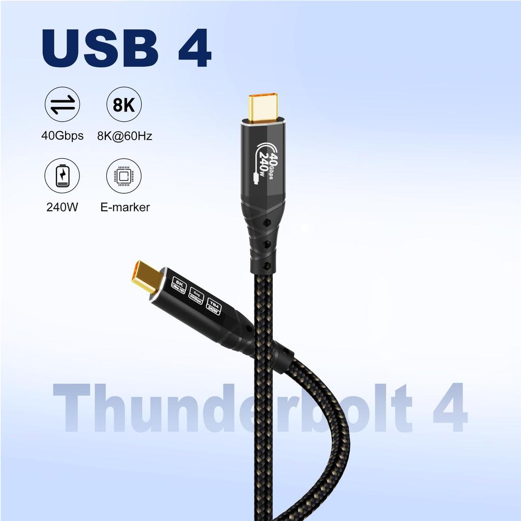 ZIKNYDO USB 4 на Thunderbolt 4 40 Гбит/с Кабель для передачи данных, видео, зарядки 240 Вт, совместимый с Thunderbolt iPhone 16 eGPU, 1 м, USB-C кабель, USB-C и USB-C 8K/4K