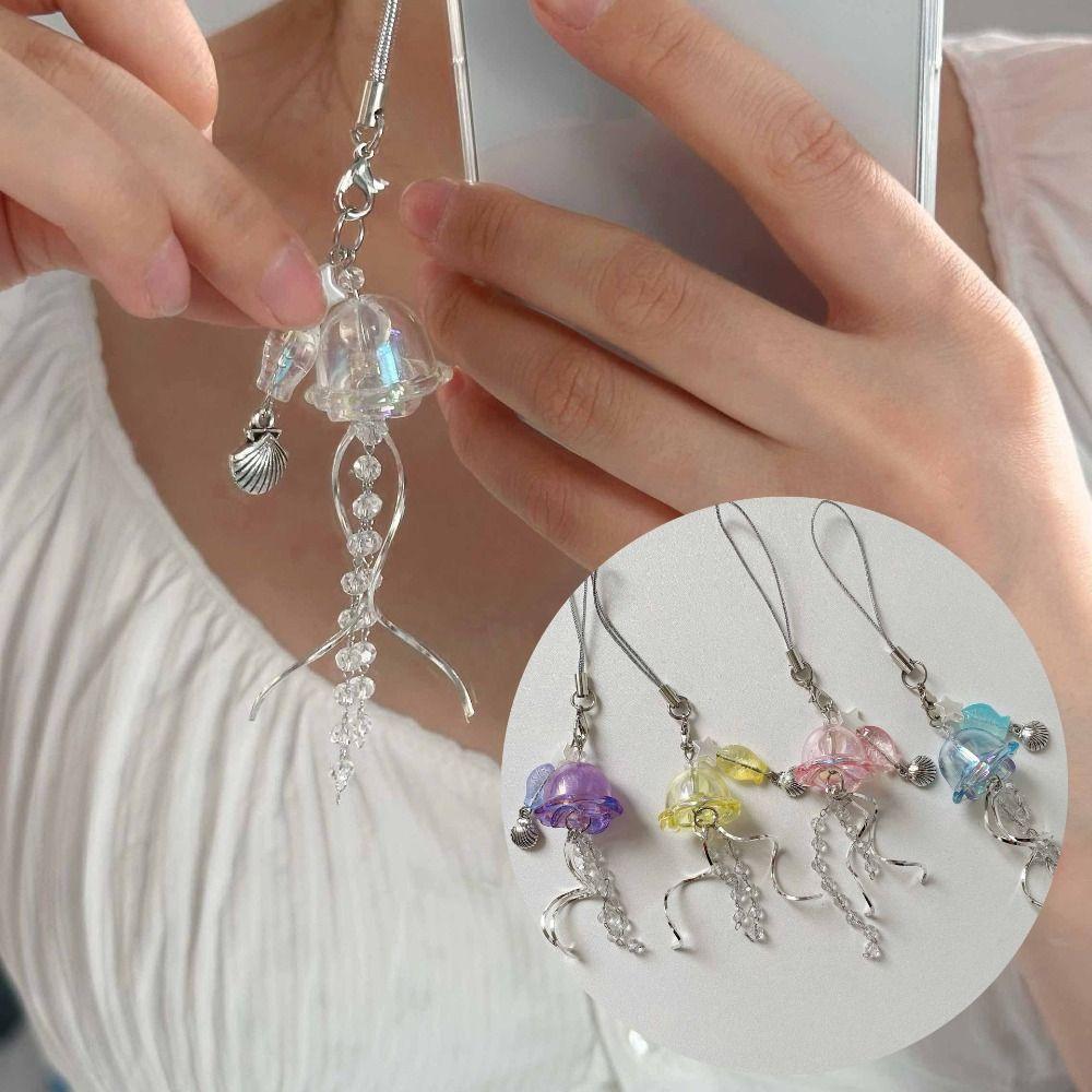 Jellyfish Tassel Jellyfish Beaded Pendent Sea Shell Fish Phone Charm Keycord BackPack Keyring Bag
