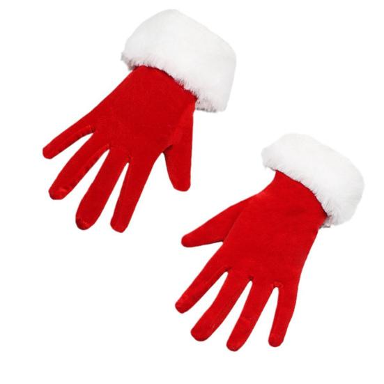 Santa Claus Gloves Christmas Red Gloves with White Fuzzy Cuffs Winter Warm Full Finger Gloves for Xmas Party Costume Accessories