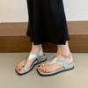 Retro one-word buckle clip foot flat-soled set of toe sandals women's 2025 summer new soft-soled toe Roman open-toed sandals