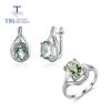 Natural Green Amethyst Jewelry Set 10ct Oval 8*10mm Earring Ring 925 Sterling Silver for Women Daily Wear Nice Gift