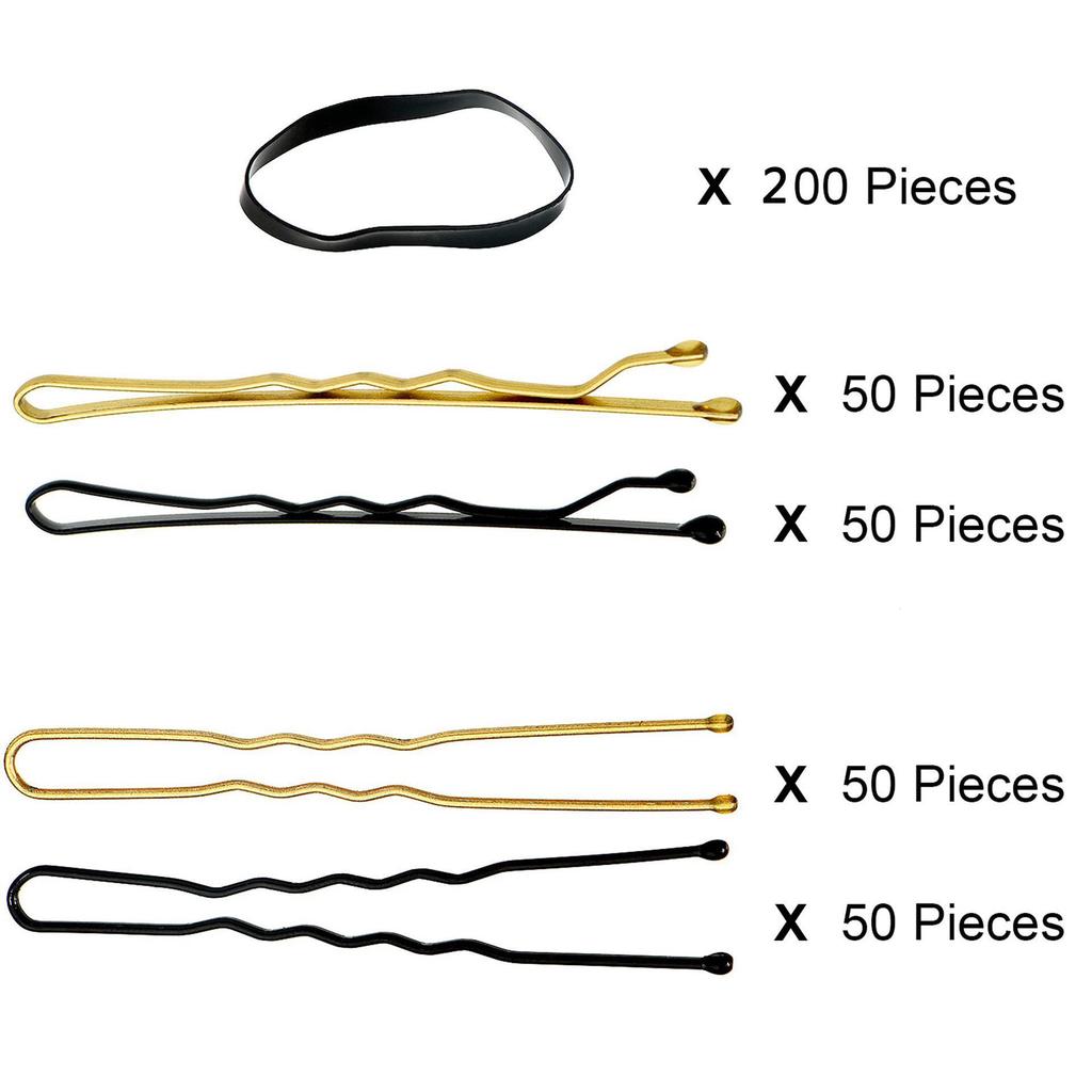 Набор аксессуаров для волос из 400 предметов: Невидимки, U-образные шпильки, резинки для волос и минималистичные металлические зажимы для причесок.