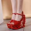 New Summer Slippers Stylish Leather Buckle Wristband Metal Embellished Platform Heel Super Heeled Sandals