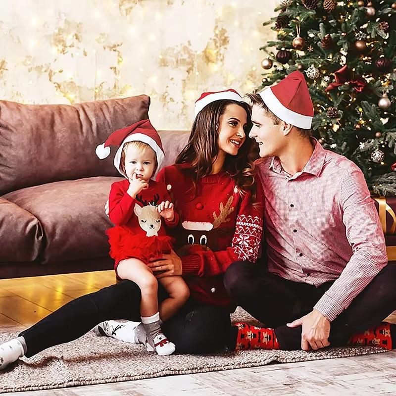 Рождественская шапка для взрослых и детей Красные рождественские шапки Санта-Клауса Веселые рождественские шапки Новогодние украшения для мальчиков и девочек Навидад