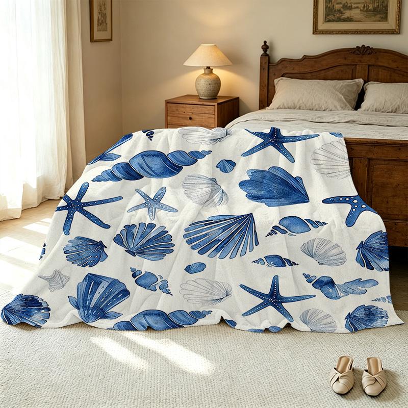 Ocean Themed Solid Flannel Blanket,Soft Warm Minimalist Home Throw for Holiday & Room Decor (Christmas, Halloween)