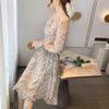Осень 2022 года корейское длинное платье с V-образным вырезом и цветочным принтом для студентов