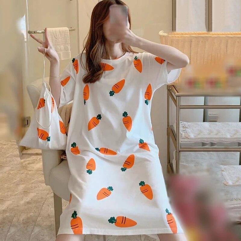 Женские удобные легкие ночные рубашки с круглым вырезом и короткими рукавами, женская ночная рубашка, свободная пижама, пижама