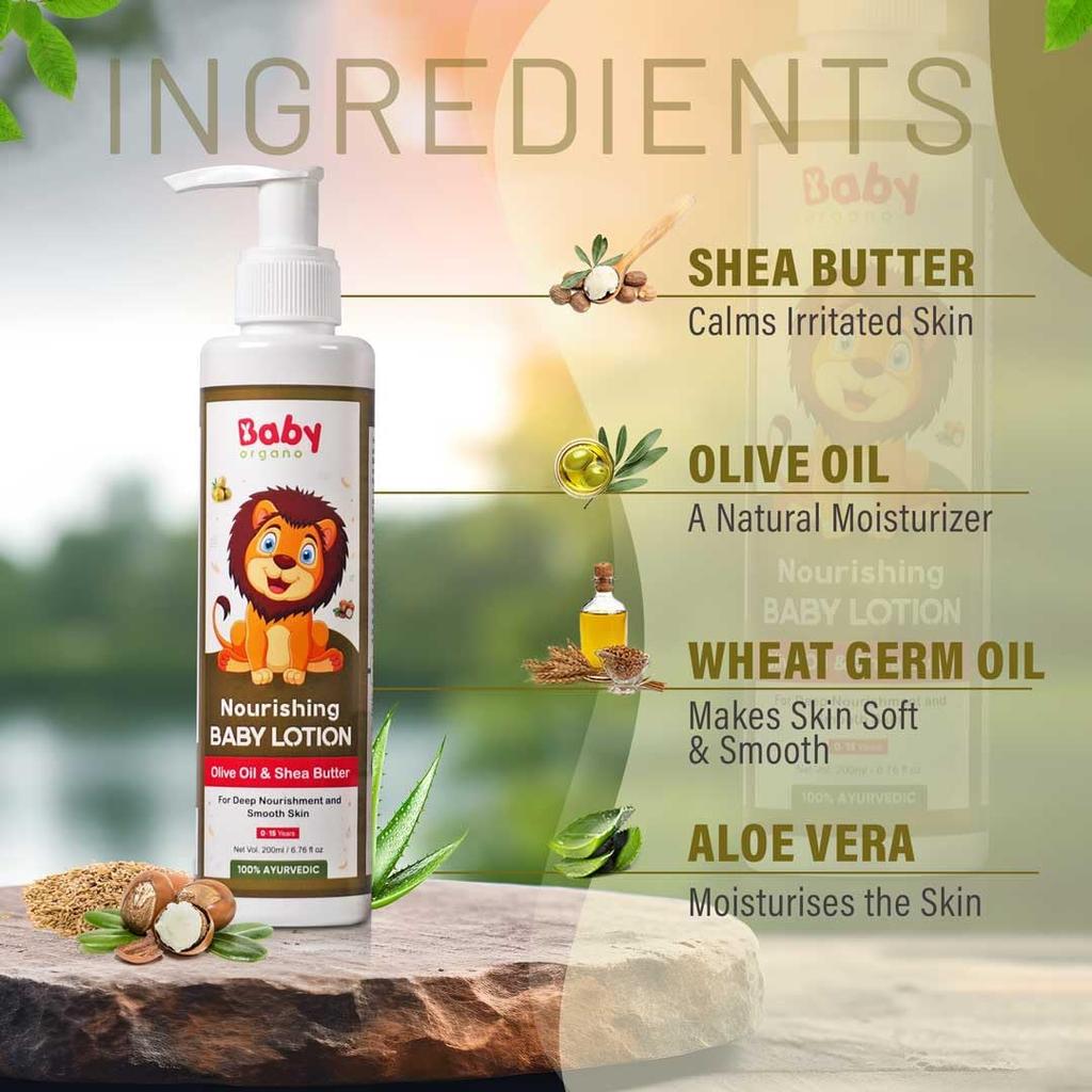 Babyorgano Baby Wash & Lotion Combo for Kids (0-5 Yrs) 200ml Each | Nourishing Ayurvedic Gentle On Skin FDCA Approved