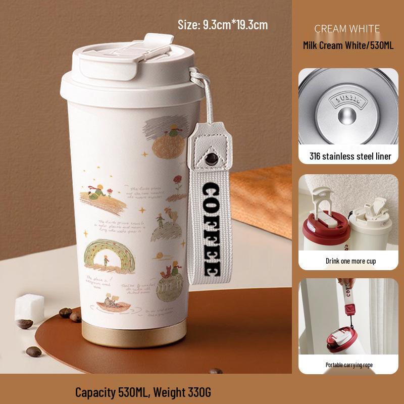 Термокружка из нержавеющей стали 316 для детей «Маленький принц» с трубочкой - Портативная версия, Кофейная и Подарок на день рождения