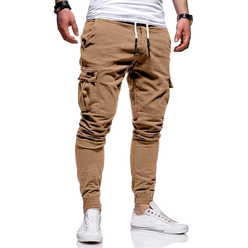 Мужские свободные повседневные рабочие брюки с несколькими карманами, молодежные брюки на резинке и шнурке