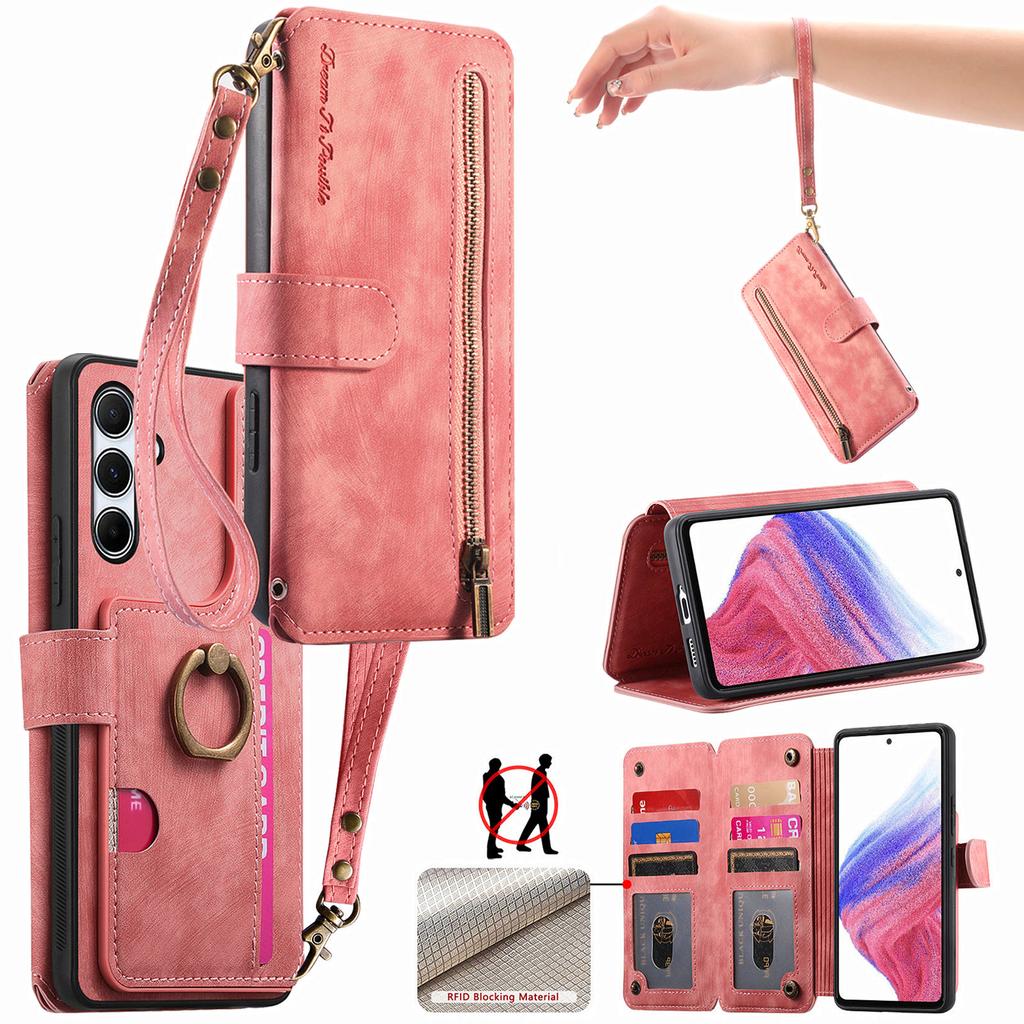 3-in-1 Luxury Leather Wallet Case for Samsung A13/A14/A15/A17...S21/S22/S23...w/ Stand, Shockproof, RFID, Multi-Slot & Zipper