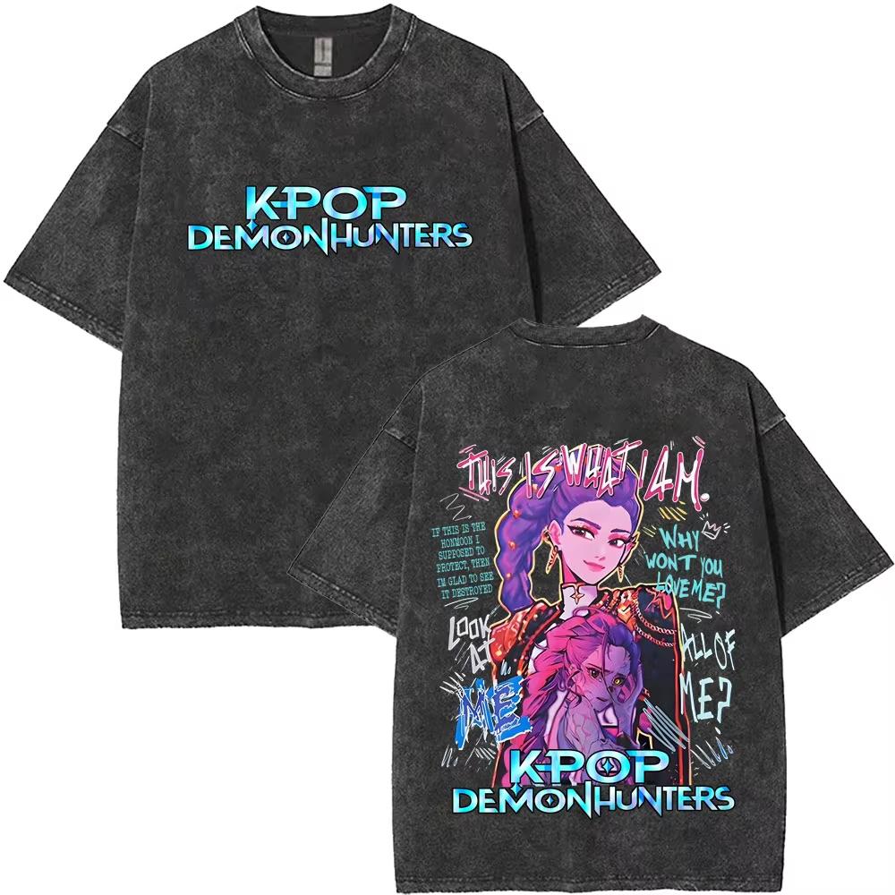 Винтажная футболка с принтом фильма KPop Demon Hunters Kawaii Rumi Mira Zoey для мужчин и женщин, топ из чистого хлопка