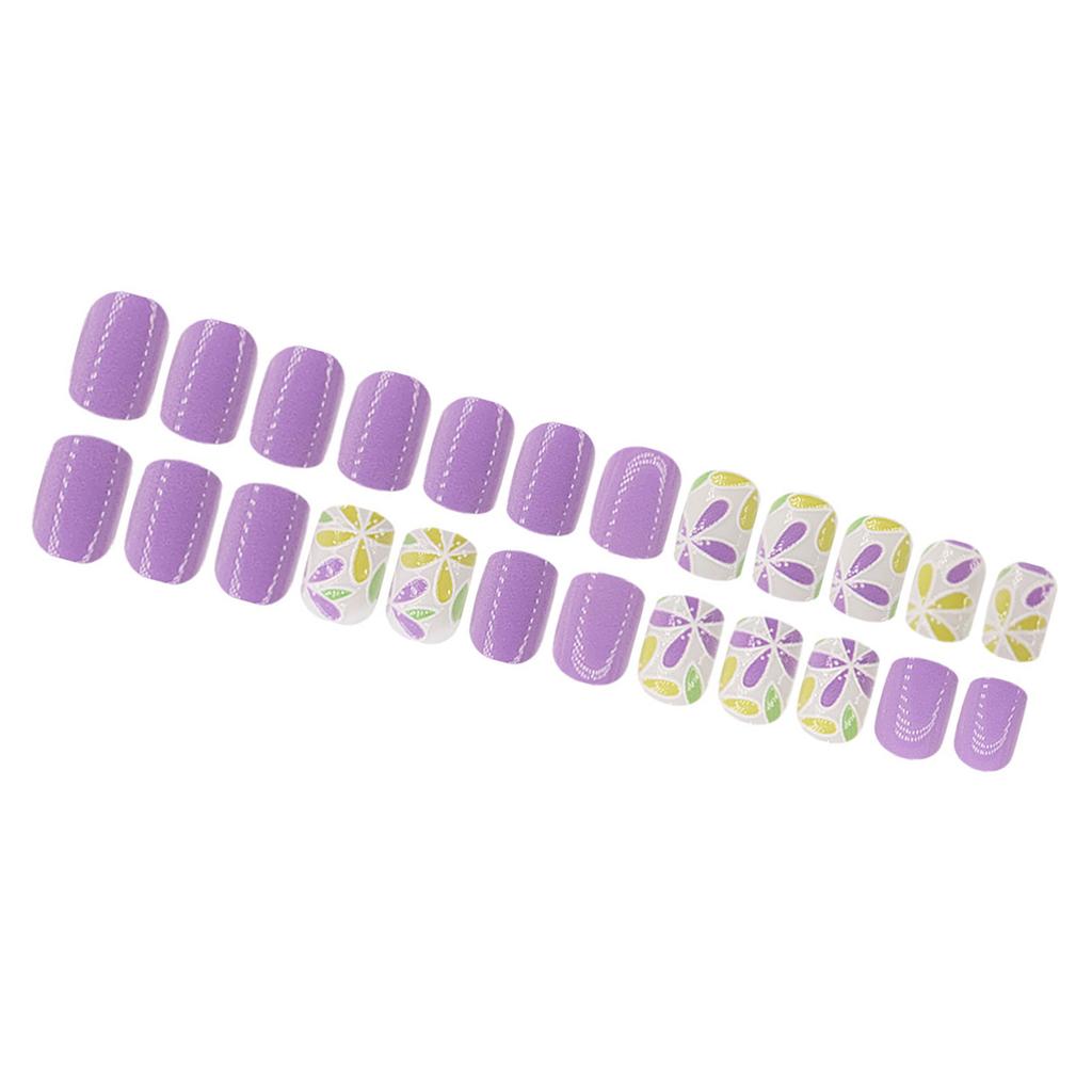 Square Press On Nails Flower Fake Nails Glue On Nails Artificial Acrylic Nails 24pcs Stick On Nails for Women Girls