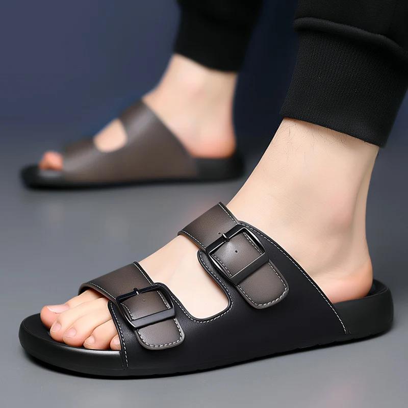 Летние мужские удобные роскошные сандалии модные повседневные пляжные тапочки дышащие забродные туфли кожаные мужские сандалии hombre