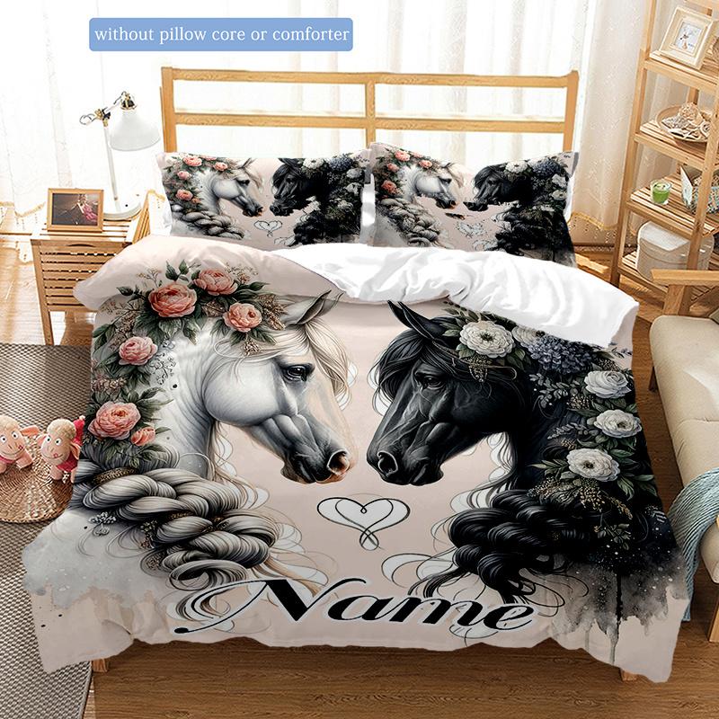 Horse Customize Your Name Duvet Cover Soft Bedding Set For Bedroom Guest Room And Dorm Decoration Threepiece Set Includes 1 Duvet Cover 2 Pillowcases