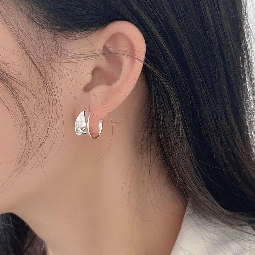 Серьги из стерлингового серебра S925 с неровной широкой поверхностью типа C