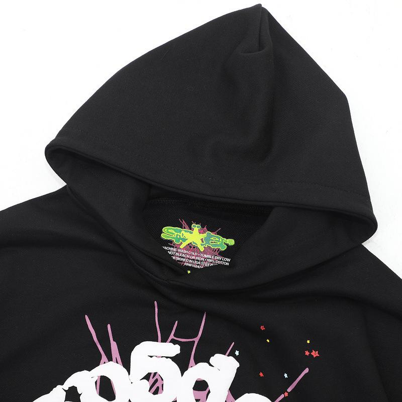 A high-quality SP5DER spider web foam printed hoodie, European and American large-size loose sweater.