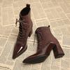 Women's Boots Elegant Temperament Pointed Toe Leather Boots Sexy High Heels Short Boots for Women Lace Up High Heels Ankle Botas