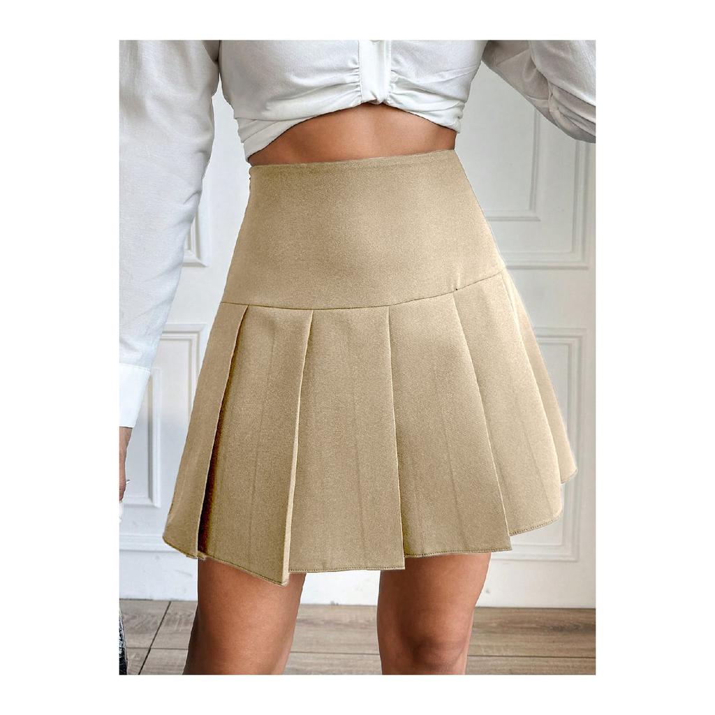 Black Women's Pleated Woven Mini Skirt Et0002
