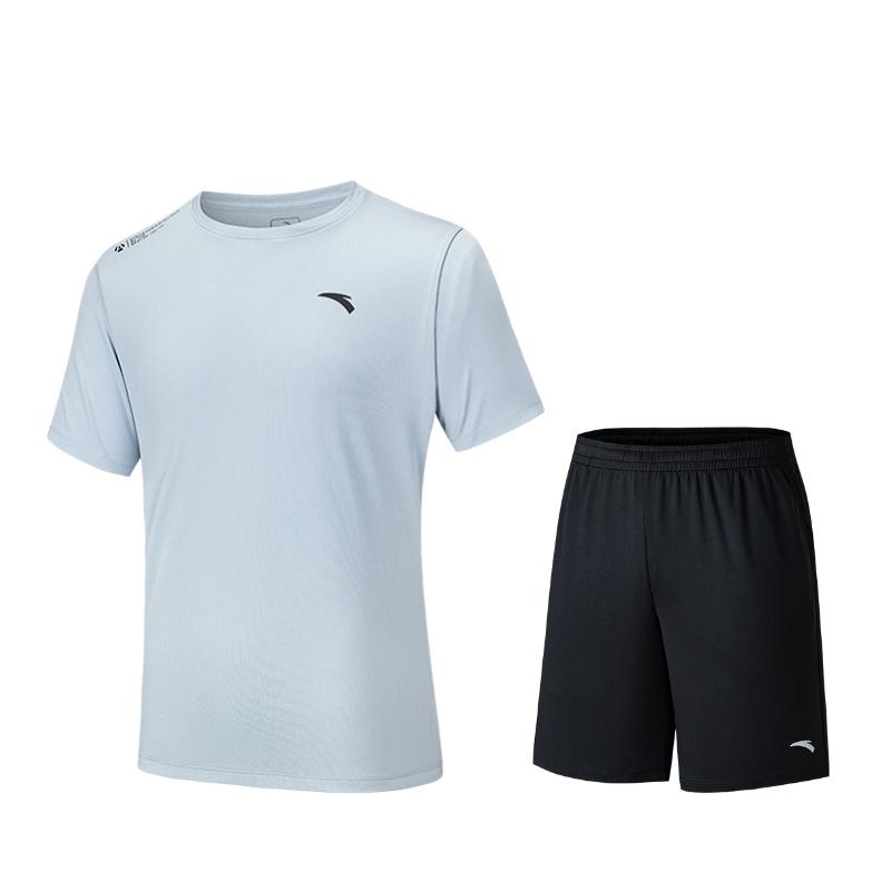 Anta Comfortable Breathable Solid Color Round Neck Short Sleeve T-Shirt And Mid Waist Shorts Casual Sports Set Men Sets 952527202-7