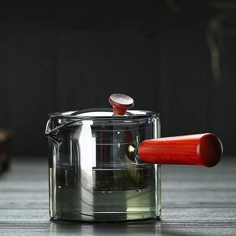 Боковая ручка стеклянный чайник утолщенный термостойкий фильтр деревянная ручка чайник деревянная ручка стеклянный кувшин для чайного сервиза