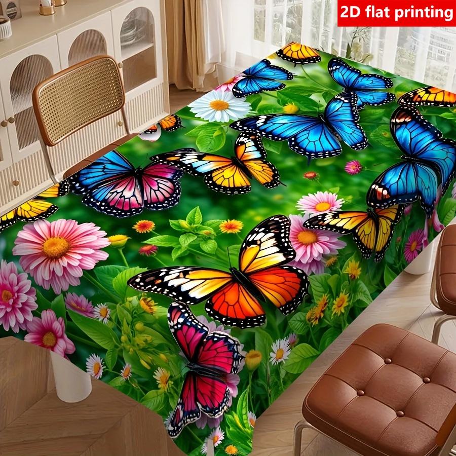 2D Flat Printing, 1pc, Butterfly Printed Tablecloth, Polyester Material, Printed with Multi-Colored Butterflies And Flowers, Very Suitable for Home, K