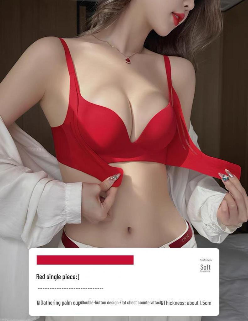 Girls' Front Buckle Seamless Bra Set - Anti-Sagging, Side Breast Support, No Empty Cup, Gathered Design