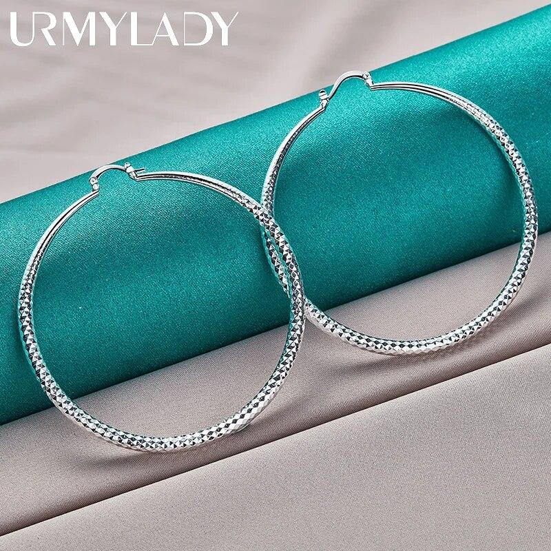 URMYLADY стерлингового серебра 925 пробы 70 мм круглые серьги для женщин модные свадебные помолвочные очаровательные ювелирные изделия