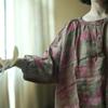 Johnature Summer Women Linen O-Neck Vintage Style Balloon Sleeves Shirt Half Sleeve Flower Print Loose Shirt
