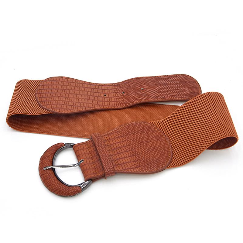 Womens Ladies Faux Leather Wide Stretch Elastic Buckle Cinch Waist Wide Belts