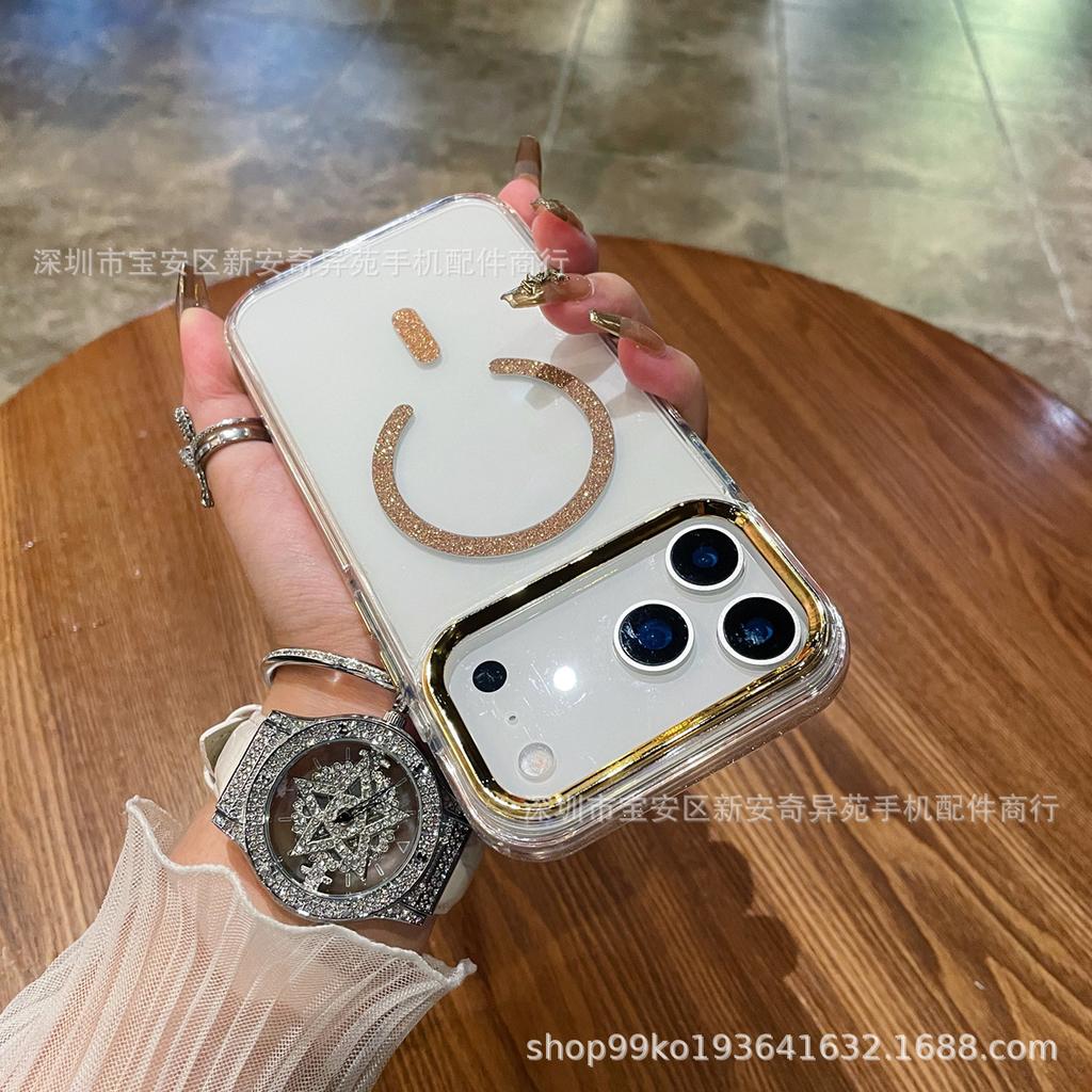 Новый прозрачный защитный чехол с магнитами подходит для iPhone17ProMax с блестящим желобом и клеем, чехол для мобильного телефона Apple.